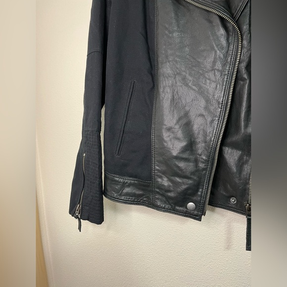 Lucky Brand Leather Canvas Black Full Zip Moto Jacket Size S - Picture 2 of 6